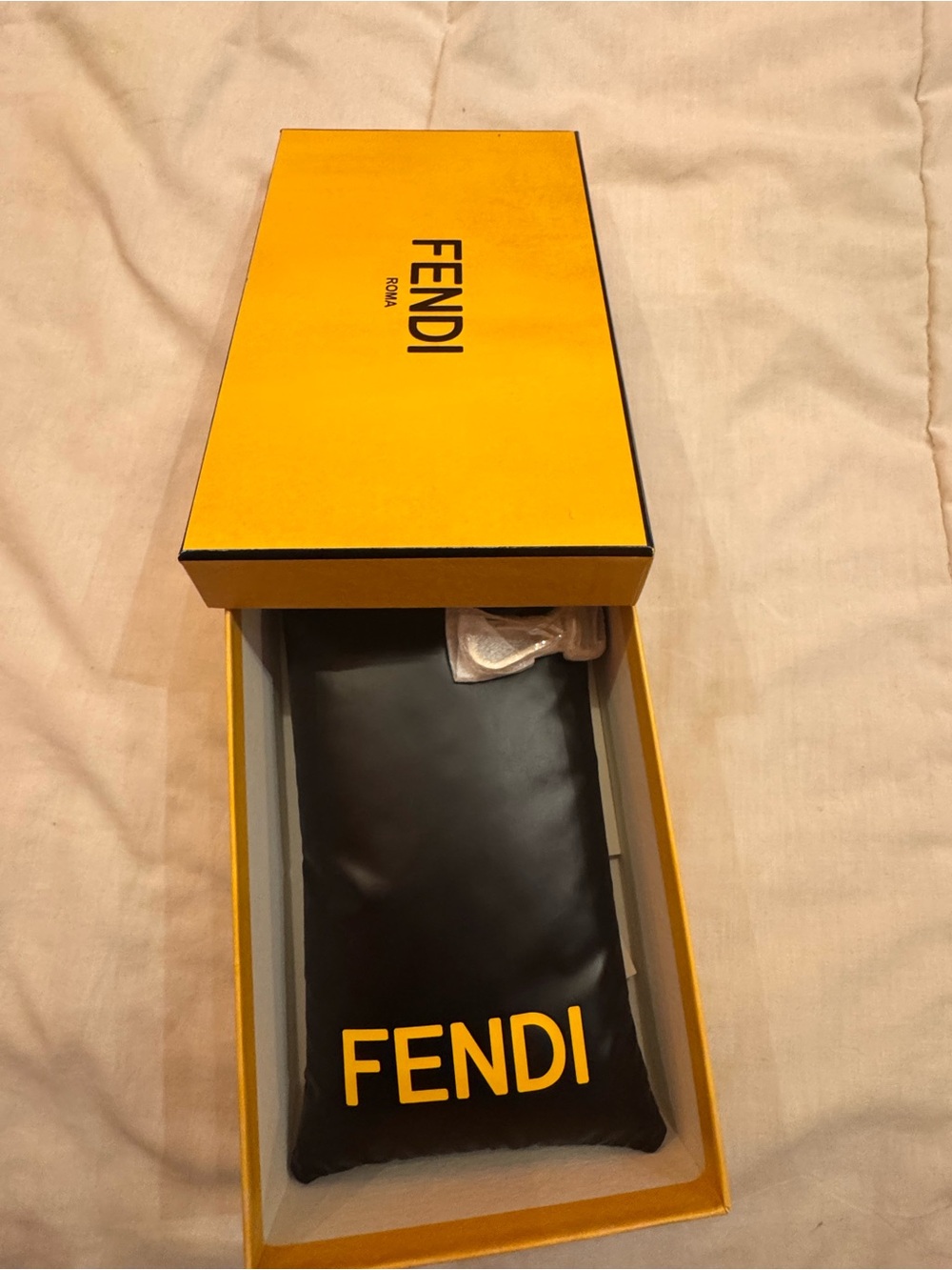Fendi Black Sunglasses Pouch with Yellow Logo in Box